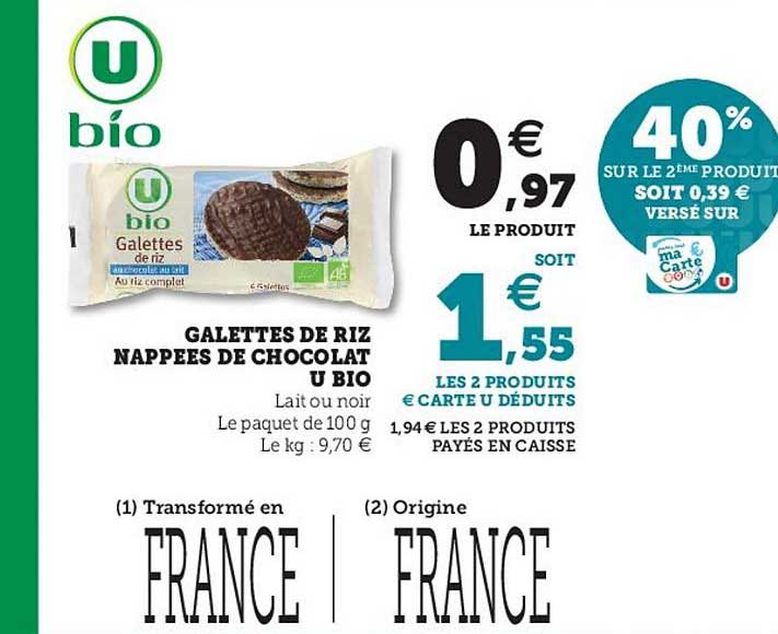galettes de riz nappées de chocolat u bio