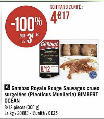 gambas royale rouge sauvages crues surgelées (pleoticus muellerie) gimbert océan