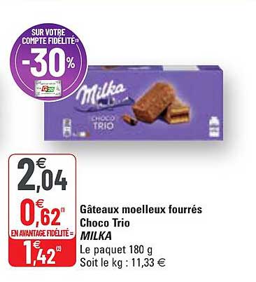 Gâteaux Moelleux Fourrés Choco Trio Milka