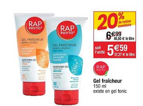 gel fraîcheur rap phyto 20% de remise immédiate