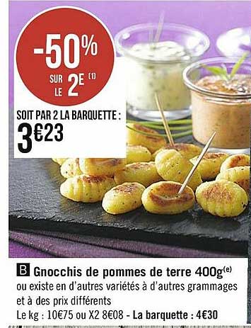 gnocchis de pommes de terre 400g -50% sur le 2e
