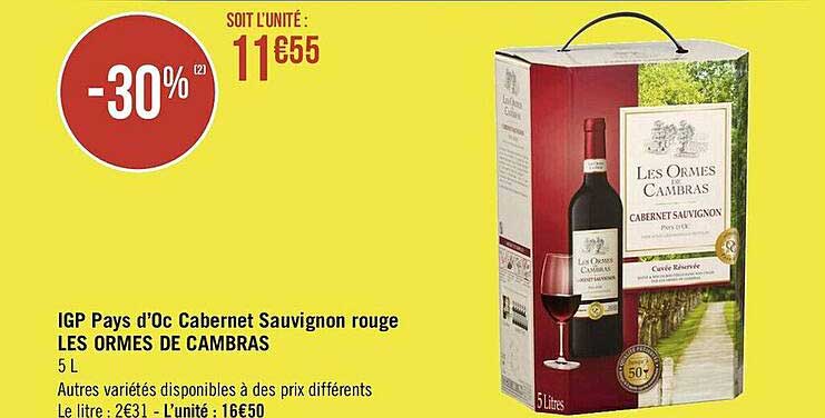 igp pays d'oc cabernet sauvignon rouge les ormes de cambras