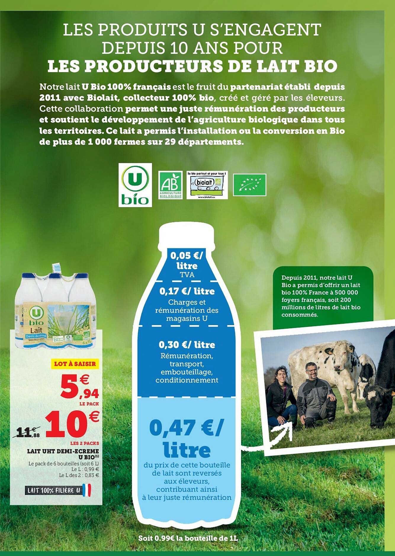 lait uht demi-écrémé u bio