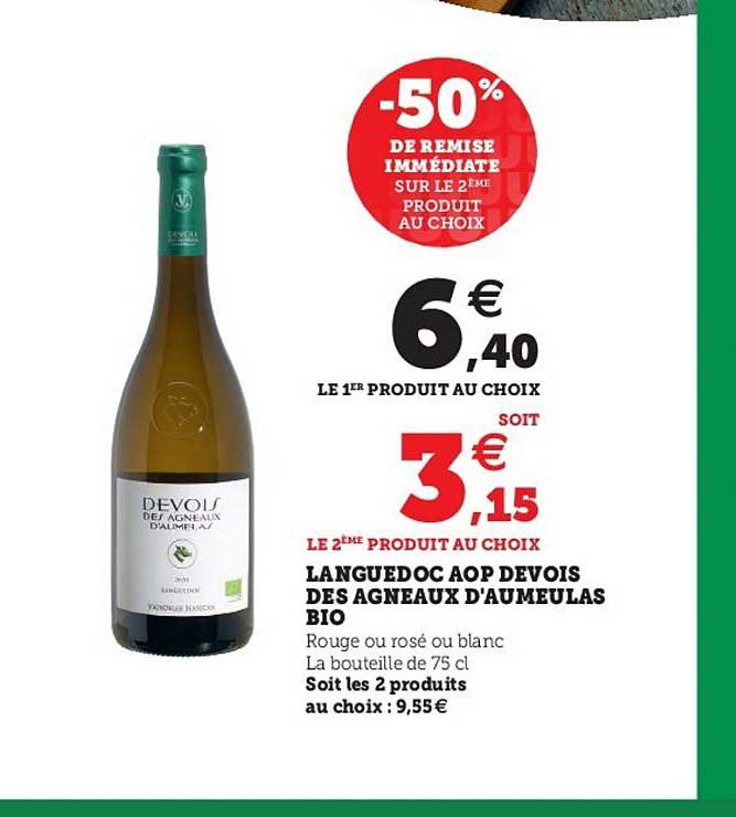 languedoc aop devois des agneaux d'aumeulas bio -50% de remise immédiate sur le 2ème produit au choix