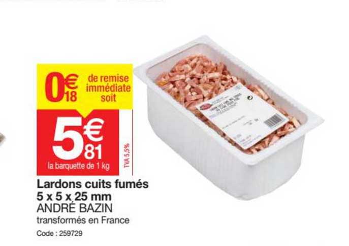 lardons cuits fumés 5 x 5 x 25 mm andré bazin