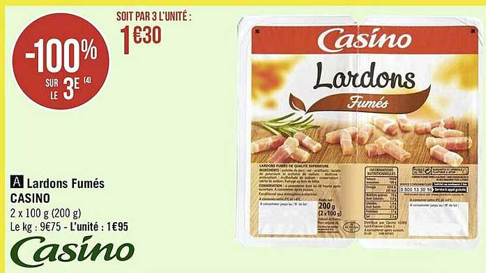 Lardons Fumés Casino -100% Sur Le 3e