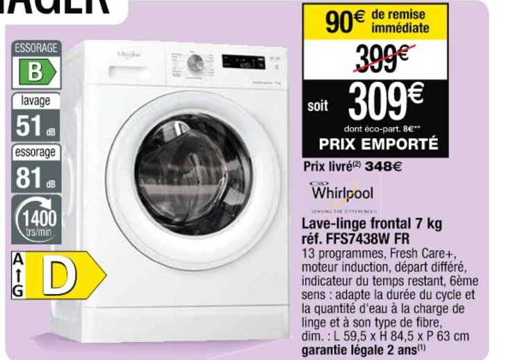 lave-linge frontal 7 kg réf. ffs7438w fr whirlpool