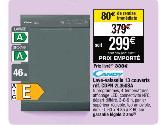 lave-vaisselle 13 couverts réf. cdpn 2l350sa candy