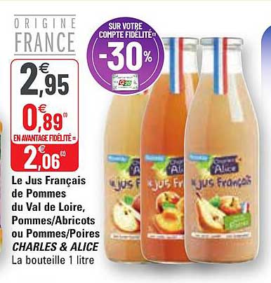 le jus français de pommes du val de loire pommes abricots ou pommes poires charles & alice