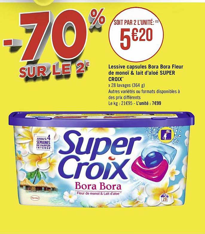 lessive capsules bora bora fleur de monoï & lait d'aloé super croix