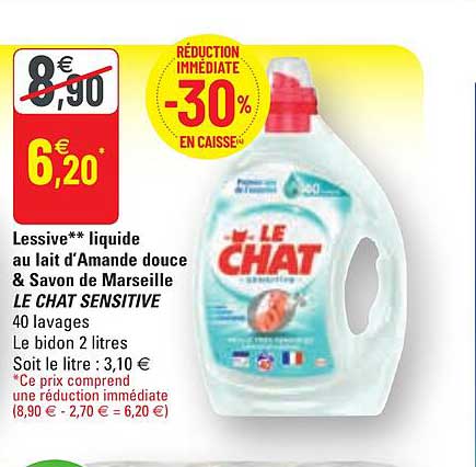 lessive liquide au lait d'amande douce & savon de marseille le chat sensitive