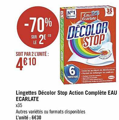 lingettes décolor stop action complète eau ecarlate -70% sur le 2e