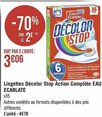 lingettes décolor stop action complète eau écarlate