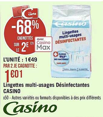 lingettes multi-usages désinfectantes casino