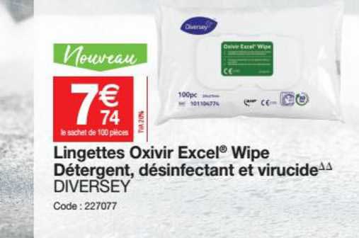 lingettes oxivir exccel wipe détergent désinfectant et virucide diversey