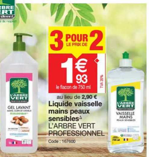 liquide vaisselle mains peaux sensible l'arbre vert professionnel
