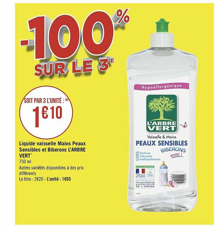 liquide vaisselle mains peaux sensibles et biberons l'arbre vert