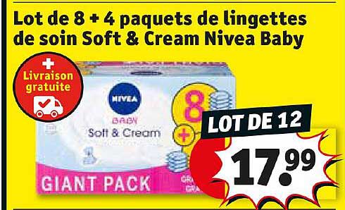 lot de 8 + 4 paquets de lingettes de soin soft & cream nivea baby