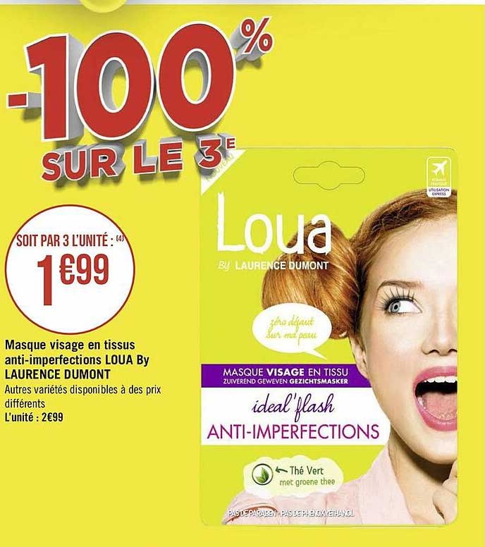 masque visage en tissus anti-imperfections loua by laurence dumont