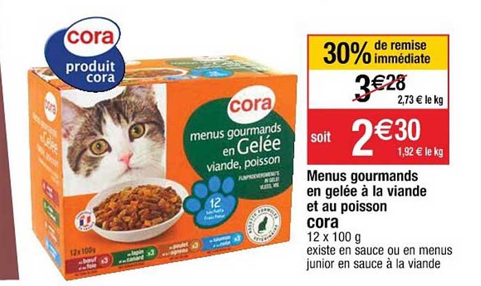 menus gourmands en gelées à la viande et au poisson cora 30% de remise immédiate
