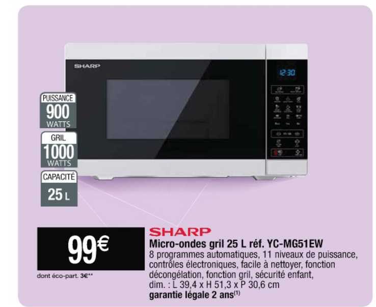 micro-ondes gril 25 l réf. yc-mg51ew sharp