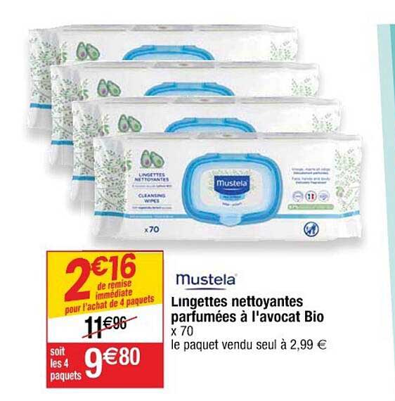 mustela lingettes nettoyantes parfumées à l'avocat bio
