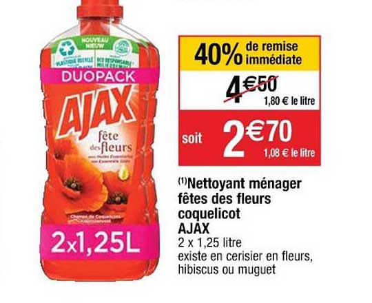 Nettoyant Ménager Fêtes De Fleurs Coquelicot Ajax 40% De Remise Immédiate