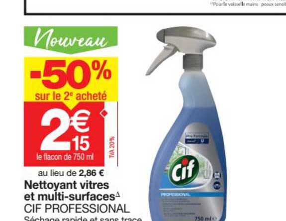 nettoyant vitres et multi-surfaces cif professional -50% sur le 2è acheté