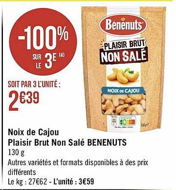 noix de cajou plaisir brut non salé bénenuts