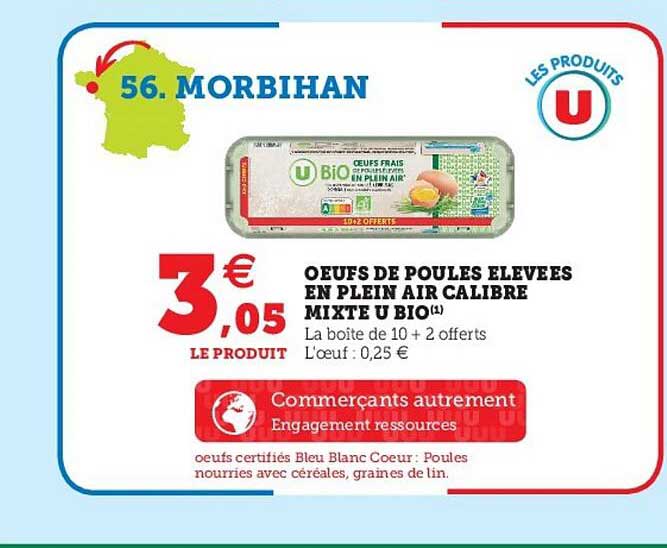 oeufs de poules élevées en plein air calibre mixte u bio