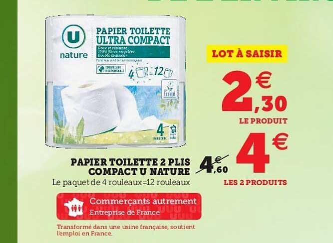 papier toilette 2 plis compact u nature