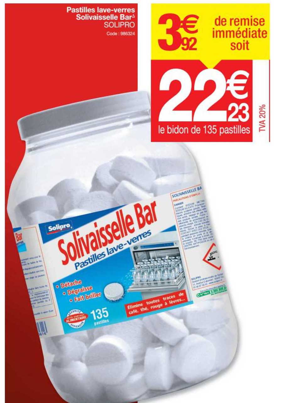 pastilles lave-verres solivaisselle bar solipro