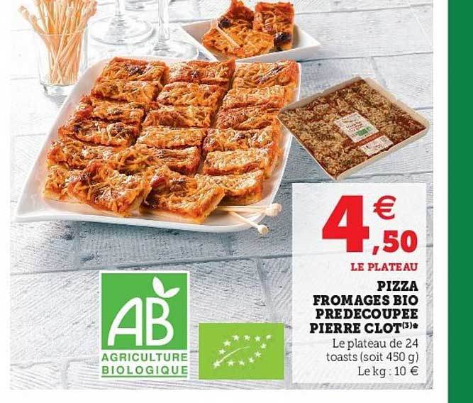 pizza fromages bio predécoupée pierre clot