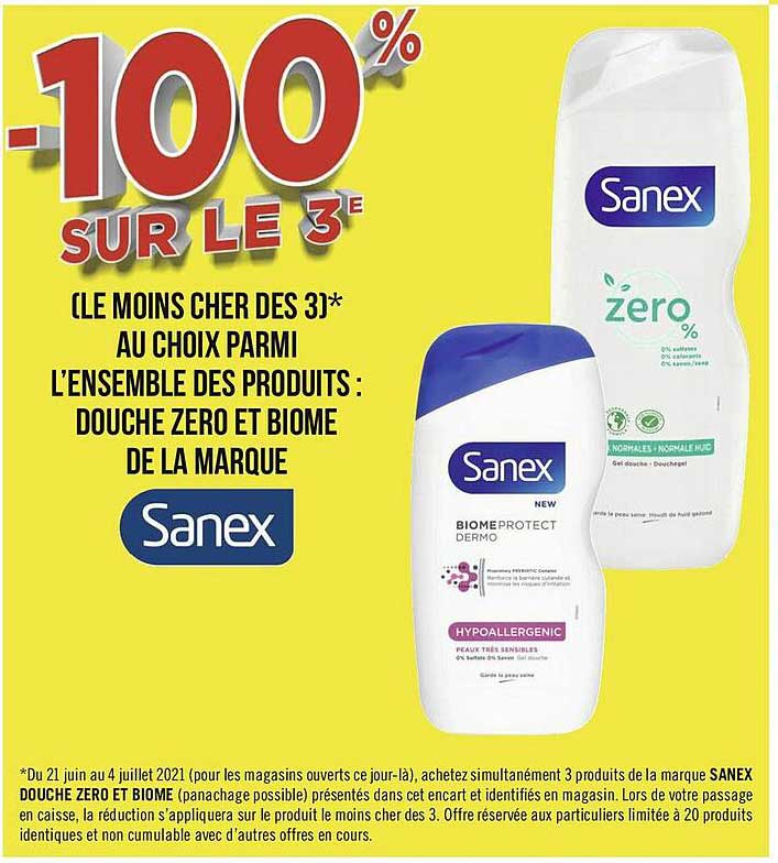 produits : douche zéro et biome de la marque sanex