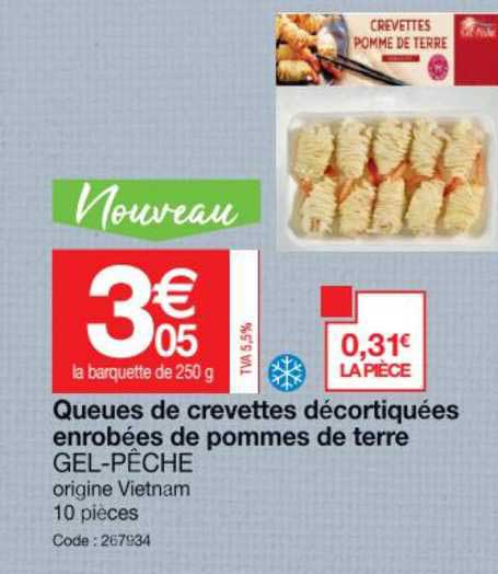 queue de crevettes décortiquées enrobées de pommes de terre gel-pêche