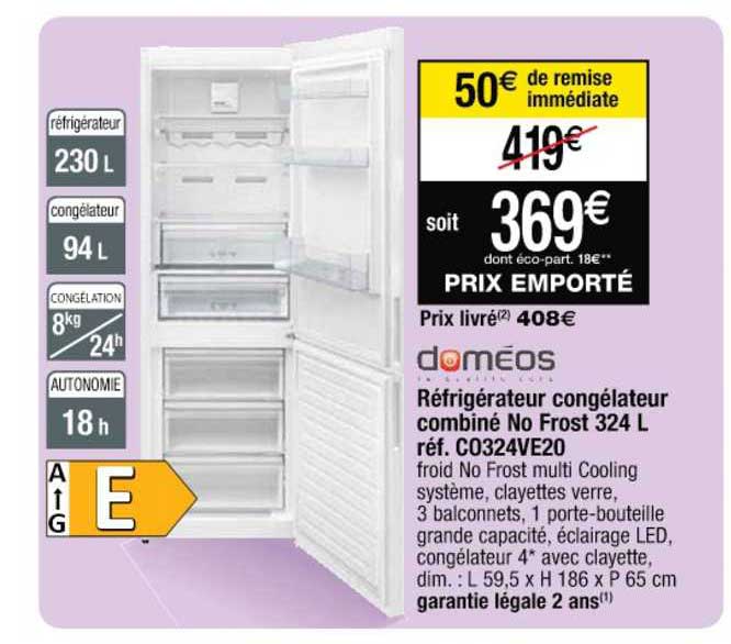 réfrigérateur congélateur combiné no frost 324 l réf. co324ve20