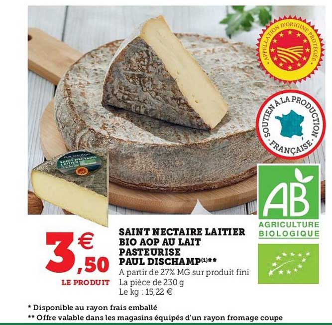 saint nectaire laitier bio aop au lait pasteurisé paul dischamp