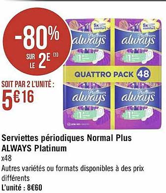 serviettes périodiques normal plus always platinum