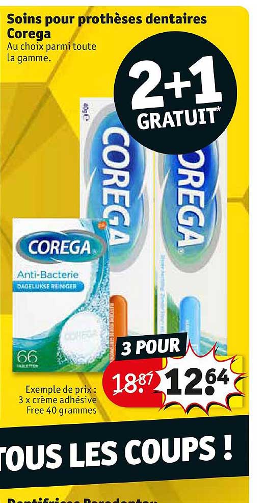 soins pour prothèses dentaires corega 2+1 gratuit