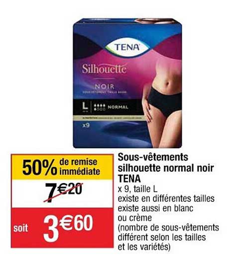 sous-vêtements silhouette normal noir tena 50% de remise immédiate