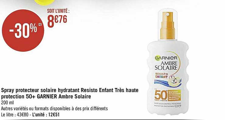 spray protecteur solaire hydratant resisto enfant très haute protection 50+ garnier ambre solaire