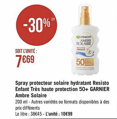 spray protecteur solaire hydratant resisto enfant très haute protection 50+ garnier ambre solaire