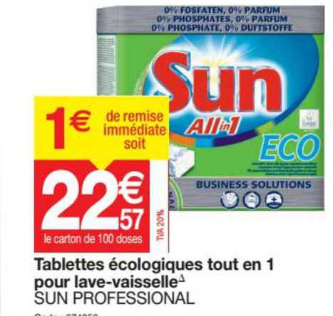 tablettes écologiques tout en 1 pour lave-vaisselle sun professional
