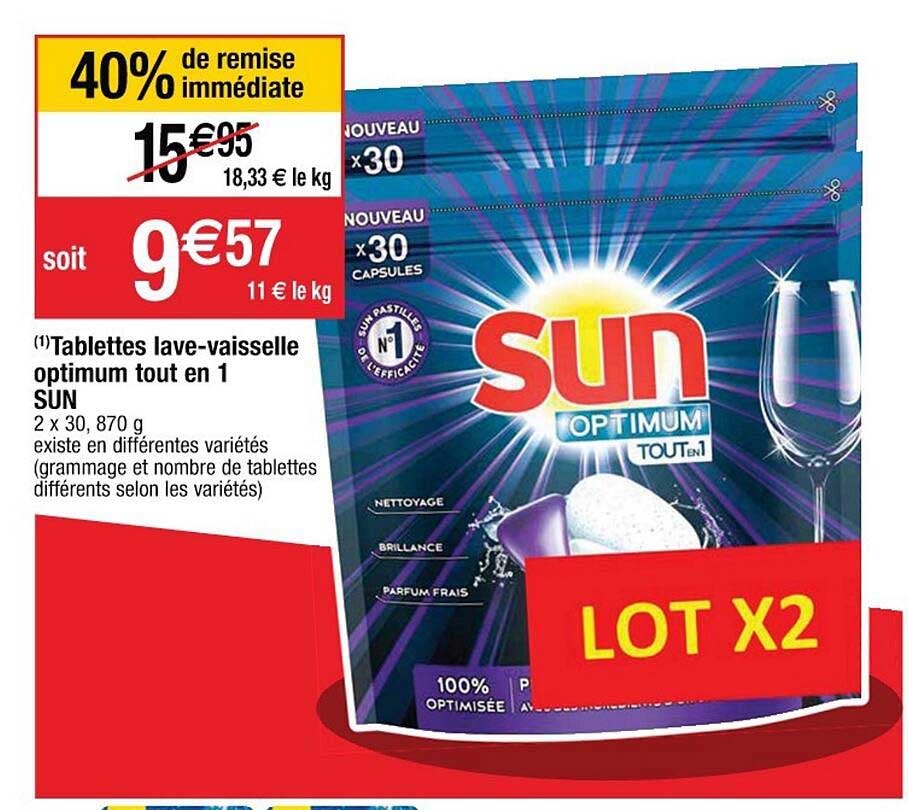 tablettes lave-vaisselle optimum tout en 1 sun 40% de remise immédiate