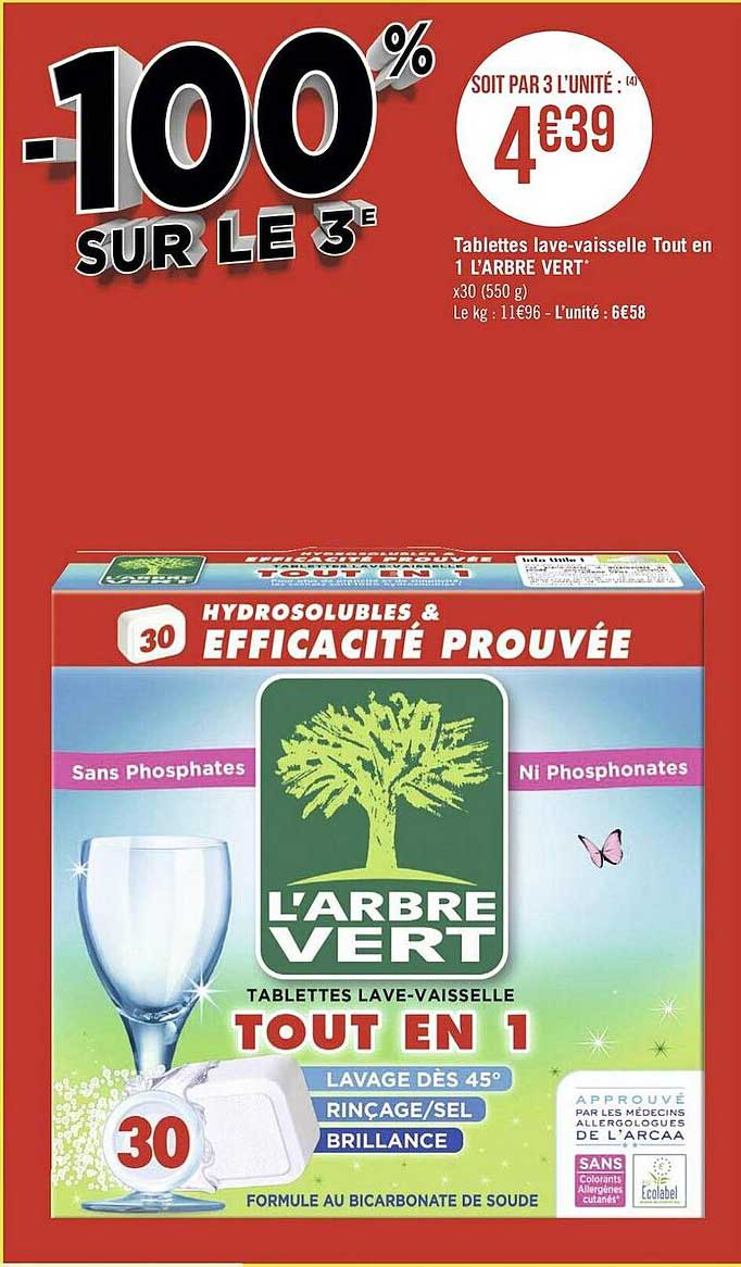 tablettes lave-vaisselle tout en 1 l'arbre vert -100% sur le 3e