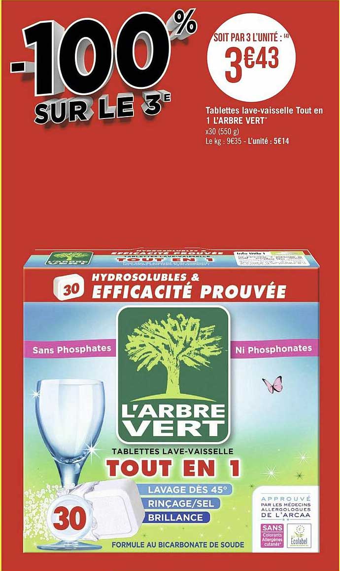 tablettes lave-vaisselle tout en 1 l'arbre vert