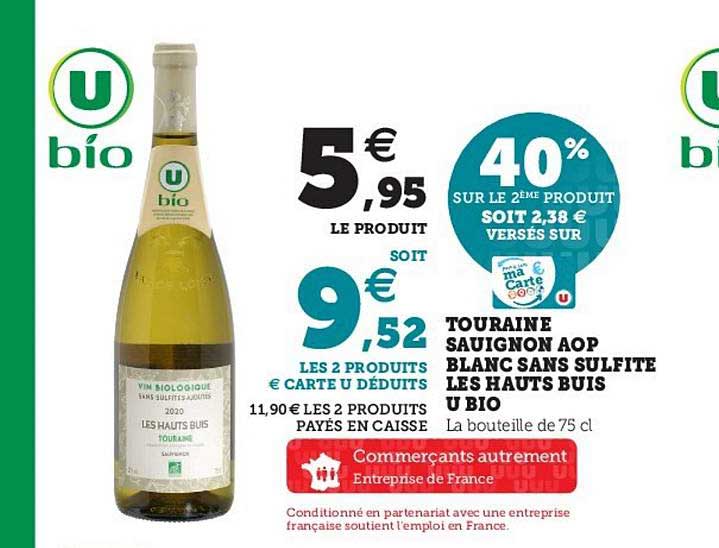 touraine sauvignon aop blanc sans sulfite les hauts buis u bio