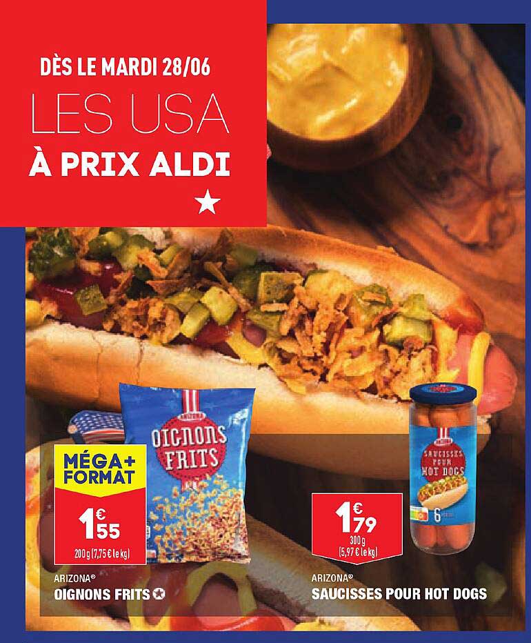 oignons frits arizona, saucisses pour hot dogs arizona