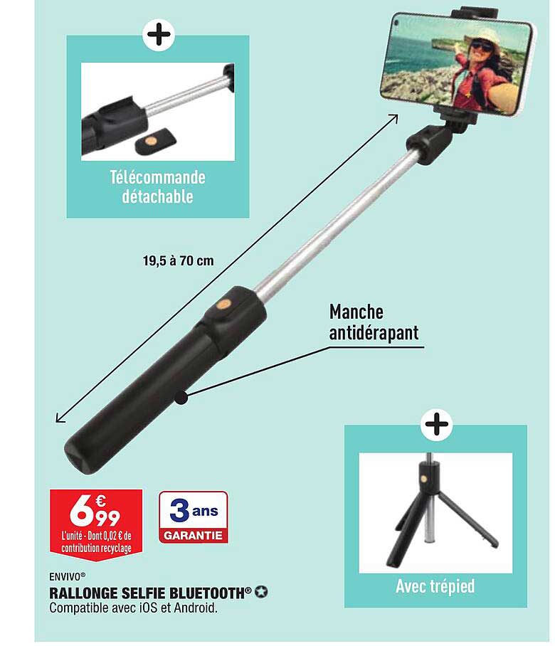 rallonge selfie bluetooth envivo