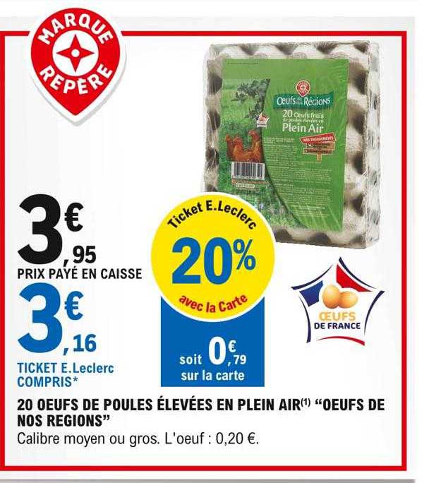 20 oeufs de poules élevées en plein air "oeufs de nos régions"